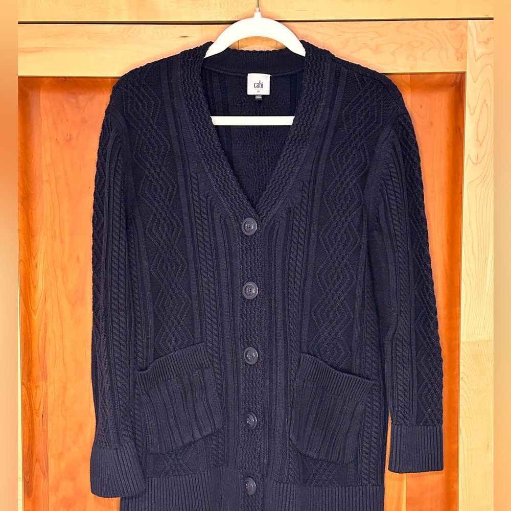 Cabi Women’s Heavy Cotton/Acrylic Navy Cableknit Sweater. Size Medium